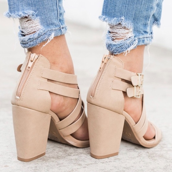 Tan Double Buckle Strappy Heels - Picture 3 of 3